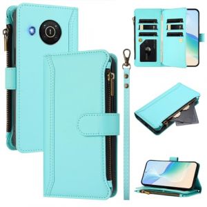 XFDSFDL&reg; Cas de pour Nokia X10 / X20 TA-1350 / TA-1341 (6,65 Pouces) PU Cuir Housse Lani&egrave;re Flip Coque avec Supports et Magn&eacute;tique Fermeture 9 Fente Eclair Portefeuille Protection Cas Vert Menthe (LingDan, neuf)