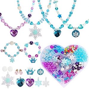 Tacobear Reine des Neiges Perles pour Bracelet Collier Kit Fabrication Bijoux avec Flocon De Neige Couronne Coeur Breloques Cr&eacute;ation Bijoux Bricolage Color&eacute; Perles pour Enfants Fille (Tacobear EU, neuf)
