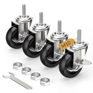 HOLKIE Roulettes pour meubles 75 mm avec freins, M10 x 1,5 x 30 mm Lot de 4 roulettes pivotantes à tige filetée - Roulettes charge lourde verrouillables Noir (GuJi Direct, neuf)
