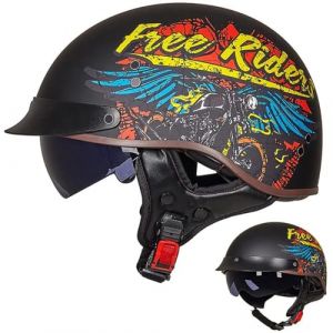 Casque Bol Homologué ECE Casque Jet Brain - Cap Demi-Casque Moto Vintage Casque Demi-Coque RéTro Ouvert Casque à VisièRe IntéGréE Cruiser Chopper Scooter Cyclomoteur,E-L=（59~60cm） (GAOSHUXIA666, neuf)