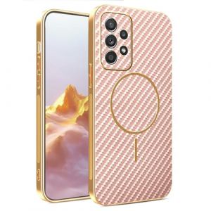 YUEQIAN Coque Magn&eacute;tique pour Samsung Galaxy A52s 5G/Samsung Galaxy A52, [Compatible avec la Chargement sans Fil] Tr&egrave;s Mince Fibre de Carbone &Eacute;tui, Doux Silicone Militaire Antichoc Housse. Rose (YUEQIAN-EU, neuf)