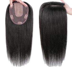 Postiche Élégant Et Lisse for Femme 100% Topper For Cheveux Humains Perruque À Clip En Soie De 5 X 6 Pouces Extensions De Cheveux Noirs Naturels De 45 Cm for Cheveux Clairsemés/cheveux Gris (冬夏小店, neuf)