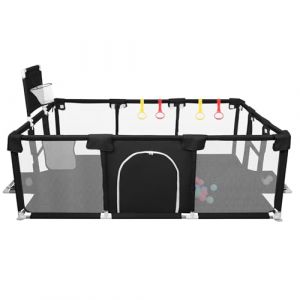 XUANYU Parc B&eacute;b&eacute; Rectangulaire avec Barri&egrave;res et Porte, Parcs de Jeux Pliable en Tissu Oxford, Centre d'activit&eacute;s B&eacute;b&eacute;, Parc Enfant pour Int&eacute;rieur/Ext&eacute;rieur (Noir A 180 x 120 x 66 cm) (XUASHW, neuf)