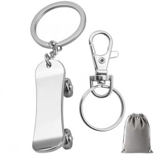 Porte-cl&eacute;s skateboard Cadeau pour Hommes Femmes - Pendentif de mini skateboard, porte-cl&eacute;s de finger board, accessoire d&eacute;coratif pour sac &agrave; dos pour les fans de sport (Argent) (GENSMILE, neuf)