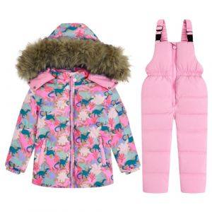 Combinaison de neige pour enfant - Doudoune avec capuche + salopette de neige - Ensemble de v&ecirc;tements d'hiver pour fille - Veste d'hiver et pantalon de ski - 2 pi&egrave;ces - Rouge rose 3-4 ans (JiAmy-EU, neuf)