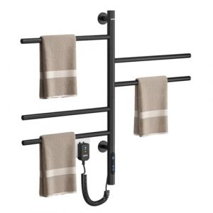 Seche Serviette Electrique pivotant, Radiateur seche Serviette Electrique Salle de Bain 85W s&egrave;che Serviette Mural Chauffant avec Thermostat(30-70℃) Minuterie &Eacute;cran LED (Black) (DAOYIDE, neuf)