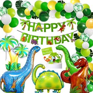 OEMG XXL Ballon Anniversaire Dinosaure Arche Ballon Kit Happy Birthday Banner Vert F&ecirc;te Guirlande D&eacute;co R&eacute;utilisable Tropicales Palmier Confettis Latex Ballons Dinosaure Gateau Decoration Garcon Fille (AmazoEU, neuf)