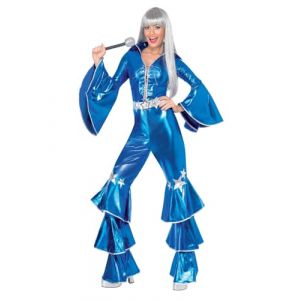 Smiffys Costume Dancing Dream des ann&eacute;es 70, bleu, comprend une combinaison pantalon en dentelle (FancyDressForAll, neuf)