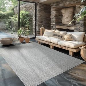 Carpettex Tapis Intérieur & Extérieur Résistant aux Intempéries 200x300 (200 x 290 cm) Argent - Tapis de Balcon, Aspect Sisal et Jute Monochrome - Tapis Cuisine, Lavable Jardin Patio Camping (Carpettex, neuf)