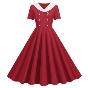 Robe Vintage Femme Ann&eacute;es 40 50 60 Col V Manche Courte Vintage Robes Ann&eacute;e 50s Pin Up Rockabilly Chic Et Elegante Imprim&eacute;e &Agrave; Pois Trap&egrave;ze Retro Robe Pliss&eacute;e Robes De Cocktail Soir&eacute;e F&ecirc;te Midi Jupe (heyann, neuf)