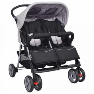 vidaXL Poussette à Deux Places Acier Gris et Noir Pliable Landau d'Enfant Bébé (shop.nova, neuf)