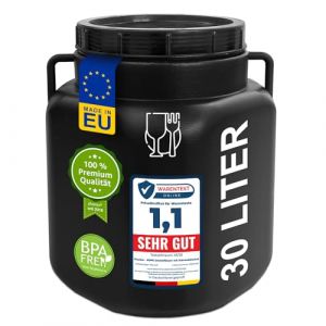 plasteo F&ucirc;t &agrave; bouche large de 30 litres avec couvercle et poign&eacute;es, angle noir, convient pour les aliments et sans BPA, r&eacute;cipient en plastique universel, f&ucirc;t avec couvercle, f&ucirc;t &agrave; eau, citerne (wilai GmbH, neuf)
