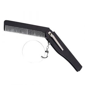 Happyyami Peigne pliant sur le trousseau Hommes peigne à barbe pliable peigne à barbe de voyage peigne de poche pliable petit miroir peigne pliable peigne à barbe pliant Miroir : Acrylique (Liunmiao, neuf)