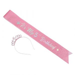 TOYANDONA Ensemble Serrage-T&ecirc;te Couronne Paillet&eacute;e Rose et &Eacute;charpe Bandouli&egrave;re pour F&ecirc;te Anniversaire Fille 5 Ans Accessoires Princesse D&eacute;corations Festives Joyeux Anniversaire (Y HEART, neuf)