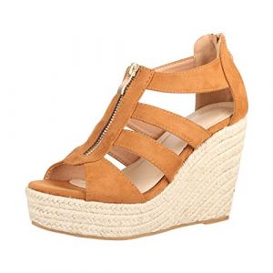 Elara Jumex Sandale Femme Talon compensé Plate-Forme Chunkyrayan HL82221 Camel-39 (Elara-Shop Preise inkl. MwSt, neuf)