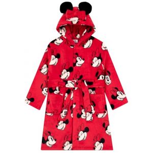 Disney Peignoir Fille Minnie Mouse, Robe De Chambre Enfant Avec Oreilles 3D, Peignoir De Bain Enfant, Rouge 6-7 ans (Character FR, neuf)