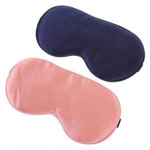 FRCOLOR 2 pièces Masque de Sommeil Soie Momme pour Adultes Masque Yeux Confortable et Ajustable Lot de Couleurs Bleu Marine et Rouge Brique Bloque Lumière pour Voyage et Repos (Different Quality, neuf)