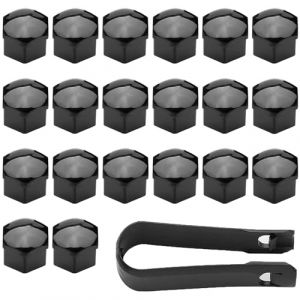 Saituo Home 20 Pièces Cache Ecrou, Capuchon d'écrou de Roue 21mm, Cache Boulon de Pneu Hexagonaux, Ecrou Antivol Universel avec Ensemble d'outils de Démontage pour Voitures (Noir) (SAITUO EU, neuf)