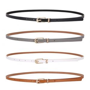 LECTNORE 4 pièces femmes ceinture en cuir maigre pour robes ceinture mince avec boucle en métal pour pantalons habillés en jean (noir/blanc/gris/camel) (LECTNORE FR, neuf)