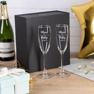 Wanapix | Pack 2 Fl&ucirc;tes &agrave; Champagne Personnalis&eacute;s | Bo&icirc;te Cadeau Incluse | Coupes de Champagne avec Gravure | F&ecirc;tes/Anniversaire/Mariage | Verres &agrave; Champagne | Verre 20cl | Heart (Wanapix, neuf)