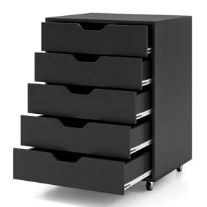 GIANTEX Caisson de Bureau Mobile 5 Tiroirs de Bureau, Meuble Bureau Rangement à Roulettes, Support d'Imprimante pour Dossiers, Documents, Papiers, 49 x 40 x 65 cm (Noir) (GIANTEX, neuf)