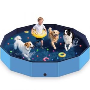 HaoVrisn Piscine pour Chien, 160x30CM Piscine Enfant et Animaux, PVC épais et Antidérapant, Grande Piscine Chien avec Rustines et Valve de Vidange (Sailele, neuf)