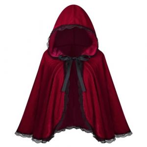 maxToonrain Cape et panier, cape rouge avec capuche en velours pour adulte - Costume d'Halloween - Personnage de conte de fées - Journée mondiale du livre - Costume pour femme (dentelle noire bordeaux (maxzoneuk, neuf)