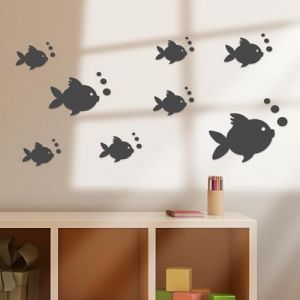 AINIUNIU Sticker Mural Acrylique 3D Poisson et Bulles Autocollants, Creative Miroirs Autocollants, pour Chambre Salon salle de Bain D&eacute;coration, D&eacute;cor de la Maison pour Enfants (Noir) (WSZSJ, neuf)