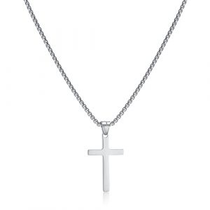 AFSTALR Collier Croix Homme Argent Chaine Pendentif Croix Acier Inoxydable Bijoux Chretienne Croix pour Homme et Femme (AFSTALR, neuf)