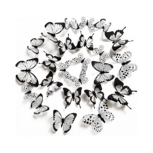 KGDUYC 54pcs Stickers Muraux Papillons 3D Sticker Décoratifs Papillon Noir et Blanc avec Adhésif Papillons Sticker Mural Maison DIY Décor pour la Maison Salon Salle détude bébé Chambre Fond (Qertyias OÜ, neuf)