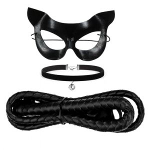 Costume de Chat pour Femme Adulte,Déguisement Chat Noir femme,Déguisement Chat Sexy Femme Collier, Masque de Chat,Fouet Long Accessoires de Costume de Chat pour Carnaval Halloween Cosplay Party (A) (pengpenggo, neuf)