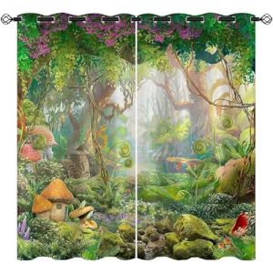 ZZTBQ Dessin Anim&eacute; For&ecirc;T 2 Pi&egrave;ces Rideau Occultants pour Chambre d'enfant Champignon Rideau Occultant Opaque &agrave; Oeillets Cabane dans Les Arbres 140x160cm pour Chambre d'enfant et Salon (ZZTBQ, neuf)