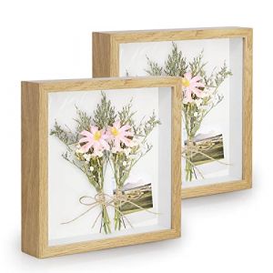 Anhow 3D Cadre Bo&icirc;te 20x20 cm (8x8 Pouce), 2pcs Cadres Photo avec Plaque Vitre Transparente Incassable pour Fleurs, Souvenirs, Diamond Painting - 3cm Profondeur/ Grain de Bois (Anhow Direct, neuf)
