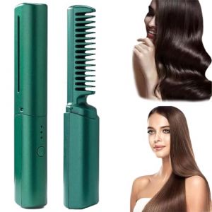 2024 Latest Hairdressing Comb, Rechargeable Mini Hair Straightener, Portable Hair Straightener Cordless, 3 Temperature Adjustments Travel Size Electric Flat Iron, Styling Combs (Green) (STERED2, neuf)
