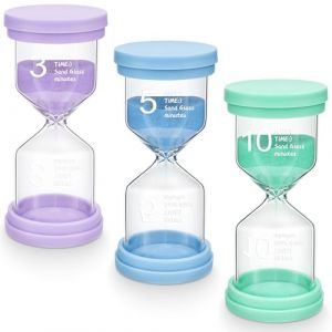 PlsMupn Lot de 3 Sabliers Color&eacute;s pour Enfants, Minuteur Sablier de 3/5/10 Min, Kit de Sablier pour Brossage, Jeux, Cuisine, Bureau, Apprentissage et Exercice (PureZone2025, neuf)