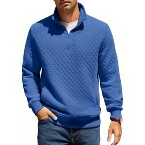 COOFANDY Hommes Chemise &agrave; Col Montant Sweatshirt &agrave; Manches Longues Hiver Col Montant Sweatshirt Coupe R&eacute;guli&egrave;re Pull 1/4 Fermeture &Eacute;clair Chaud avec Poche Bleu Fonc&eacute; XL (COOFANDY EU, neuf)
