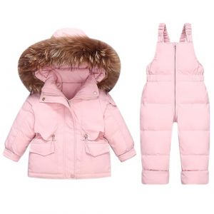 Ensembles de Neige Veste Enfant 1-4 Ans Veste Blouson avec Neige Bavoir Pantalon de Ski une Pi&egrave;ces-Manches Longues &agrave; Capuche-Coupe-vent Combinaison Softshell D'ext&eacute;rieur pour Alpinisme Ski Moto (⭐⭐⭐⭐⭐KQIVAM, neuf)