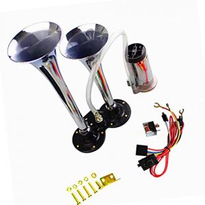YIYDA Car Horn klaxon de camion 150DB klaxon d'air de voiture Chrome Zinc double trompette corne d'argent avec compresseur 12V haut-parleur de voiture klaxon klaxon de voiture pour 12V voiture car ect (Yida flagship store, neuf)