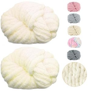 Laine &eacute;paisse - 500 g (250 g x 2) - Environ 54 m - Blanc laiteux - Laine chenille &eacute;paisse super douce - Laine pour tricot chunky et tricot avec les bras - Pour crochet, &eacute;charpes, chapeaux, couvertures (BOJIEDIANZI, neuf)