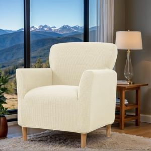 LiveGo Housse de Fauteuil de Banquet en Tricot Extensible avec accoudoirs, Housse de Chaise Extensible pour Salon, Housse de Fauteuil Souple Beige (chaowuuk, neuf)