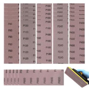 SneiDr Pro 30 Pi&egrave;ces Bande Abrasive en Filet 80x230mm Sans Poussi&egrave;re Anti-blocage Grains P80 P120 P180 P240 P400 P600 Compatible Ponceuse Orbitale Manuelle Pour Bois M&eacute;taux Peinture Plastique Voiture (Yolanda-YBZ, neuf)
