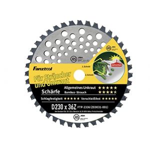 FANZTOOL Lame de scie circulaire 230D x 36Z avec protection des dents pour travaux de tonte, lame de rechange pour d&eacute;broussailleuse sans fil et &agrave; essence, diam&egrave;tre d'al&eacute;sage 25,4 mm, coupe double (FANZTOOL GmbH, neuf)
