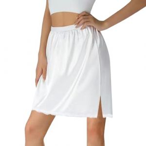2025 Femmes Demi-glisse Sous Robe Ourlet Dentelle Taille Élastique Jupon Jupon Jupon Longueur Genou Jupe Midi Extender pour Robes Cancan Femme, Blanc., S (⭐⭐⭐⭐⭐Five star⭐⭐⭐⭐⭐⭐, neuf)