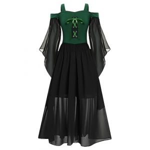 dPois Enfant Fille Deguisement Médiévale Renaissance Manche Longue Robe Victorien Halloween Robes Gothique Costume Cosplay Carnaval Mascarade 3-16 Ans C Vert 11-12 Ans (dPois eu, neuf)