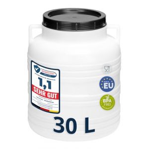 Garronda réservoir d'eau de 30 litres, Baril Alimentaire, fût à Large Ouverture en HDPE et sans BPA, tonneau de Jardin, bac à Aliments pour Animaux, conteneur d'eau, tonneau Universel GD-0078, Blanc (Hisert, neuf)