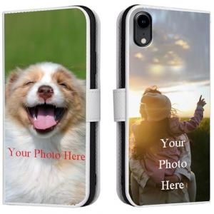 FortiCase Coque Personnalis&eacute;e pour iPhone X,Cuir Housse Clapet Protection &Eacute;tui Fentes Support Case,Personnalisable Etui avec Votre Propre Photo Image Texte Housse - White-LN4 (Lanni Trade, neuf)