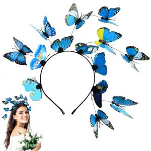 Bandeau Papillon, Serre Tete Papillon Femme, Bandeau Papillon 3D, Couronne de Papillon, Accessoire De Tête Papillon Pour Fête, Serre Tete Fille, pour Carnaval,Cosplay,Mariage (Bleu) (mikeer, neuf)