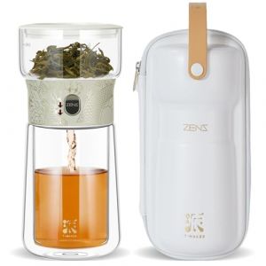 ZENS theiere avec infuseur, magique &agrave; une seule touche th&eacute;i&egrave;re en verre pour Th&eacute; en Feuilles vrac sans d&eacute;g&acirc;ts, Cool Machine &agrave; Th&eacute; avec Tasse isotherme et sac de portable, &agrave; offrir en cadeau (ZENS LIFESTYLE EU, neuf)