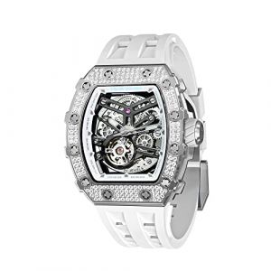 TSAR BOMBA Montre Homme Automatique Squelette Mécanisme Apparent pour Homme Montre de Luxe Tonneau Saphir Etanche 50M Résistant Marque Rectangulaire Plongee Sport Militaire Cadeau Homme (TSAR BOMBA OFFICIAL STORE, neuf)