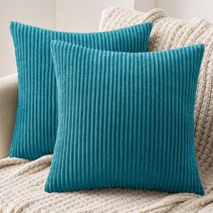 MIULEE Lot de 2 Decorative Housse de Coussin en Velours Côtelé Canapé Taie d'oreiller Douce pour Maison Salon Chambre Clic Clac 45x45cm Bleu Lac (MIULEE HOME, neuf)